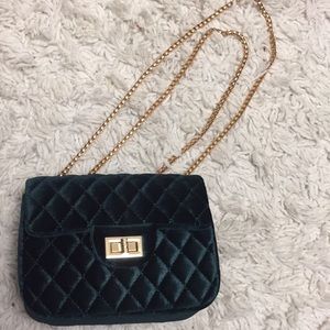 Dark Green Velvet Twist lock  chain bag